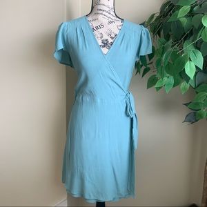 Leith French Blue Short Sleeve Wrap Mini Dress Sz M